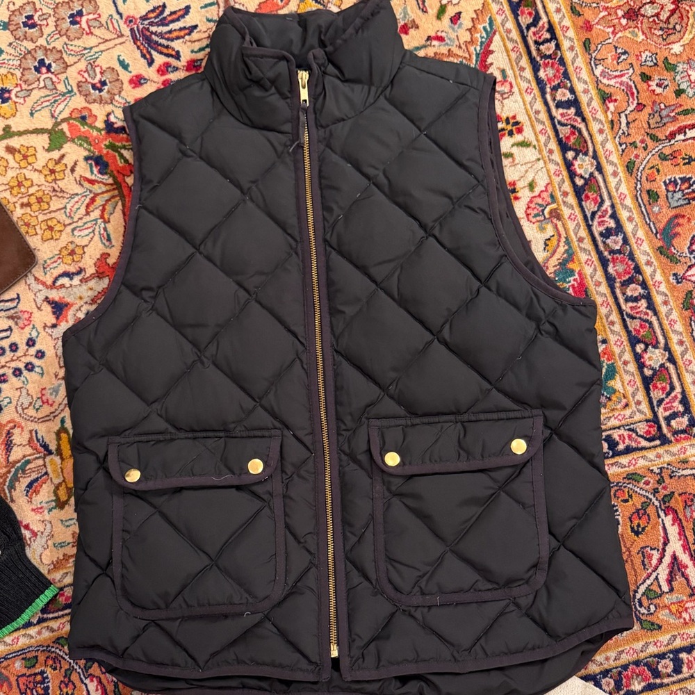 J. Crew Black Quilted Puffer Vest with Gold Hardware - Picture 2 of 2